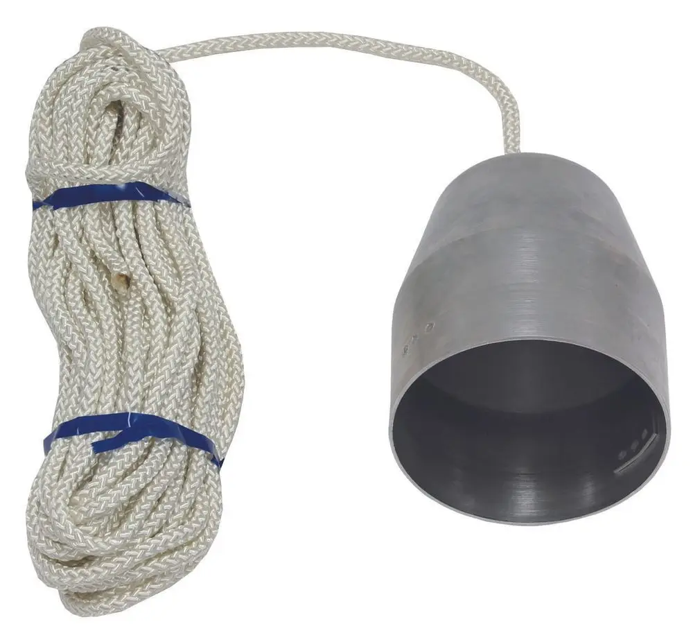 Montagekegel aus Metall mit angebundener Schnur. Verwendbar für flexible Abgasleitungen, Beispielprodukt von Vaillant.